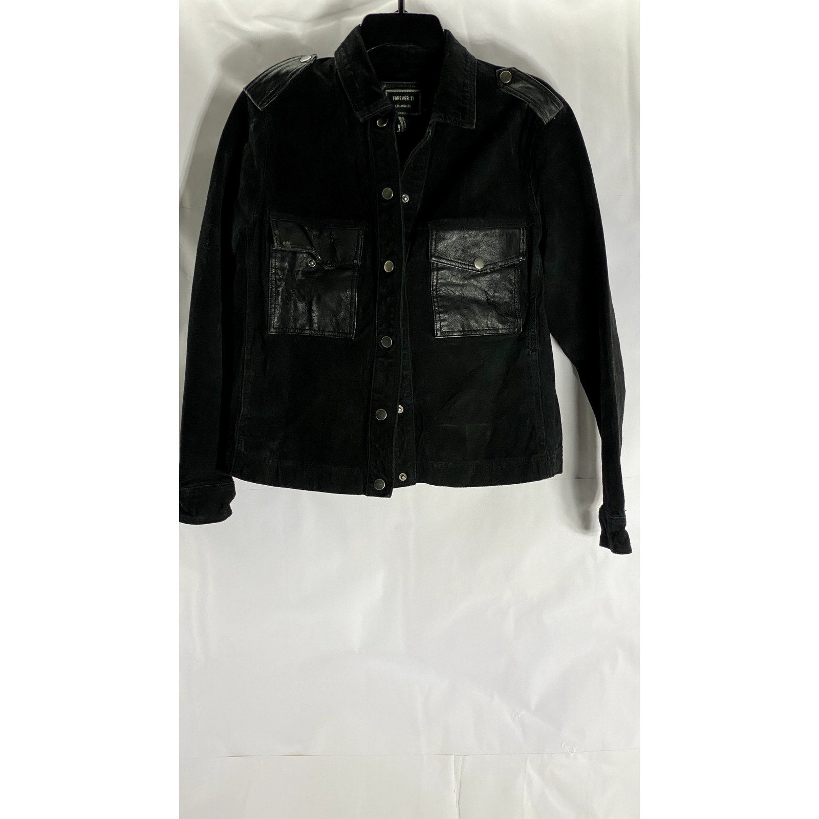FOREVER 21 Women's Black Pigskin Leather Button-Up Jacket SZ M