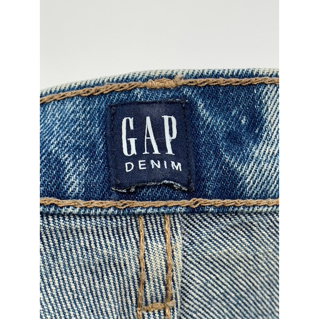 GAP Women's Light Medium Wash Distressed Wide Straight-Leg Frayed Jeans SZ 25