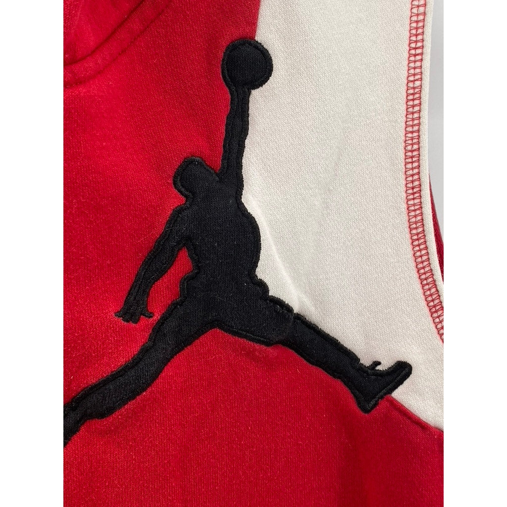 JORDAN Boy’s Red-Black-White Graphic Sleeveless Hooded Sweater Vest SZ XL