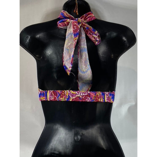 CIDER Women's Multicolor Paisley Print Tie-Neck Halter Crop Top SZ S(US4)
