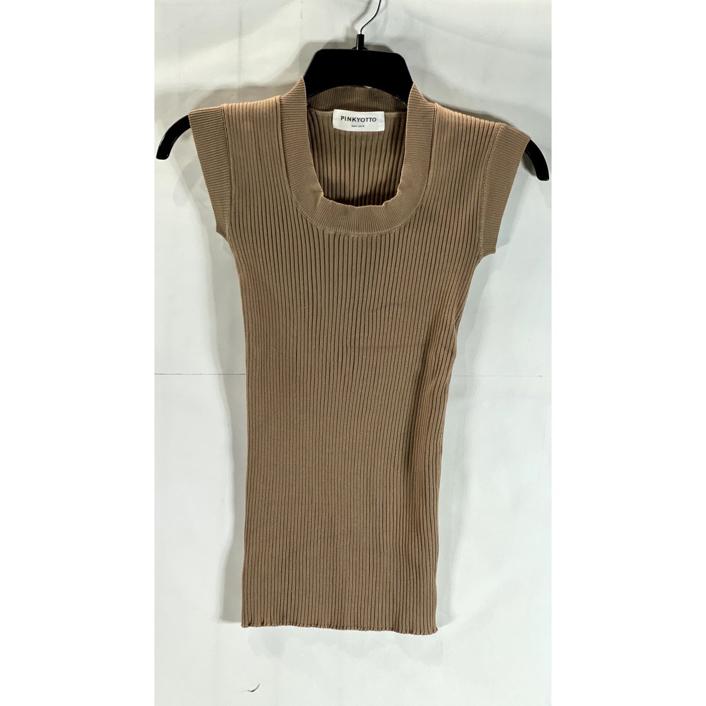 PINKYOTTO New York Women's Brown Ribbed Crewneck Stretch Sleeveless Top SZ S