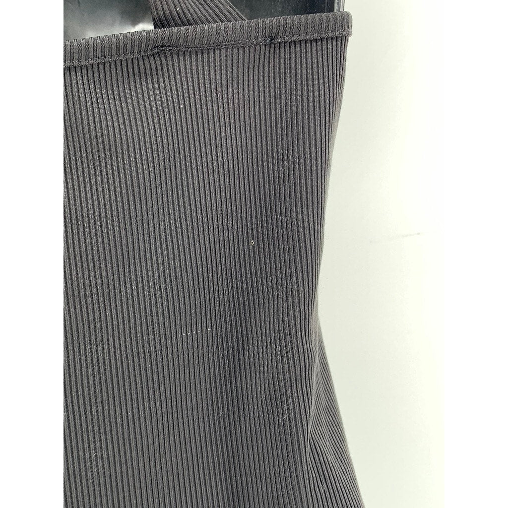 UNBRANDED Women's Black Split-Neck Ribbed Maxi Bodycon Dress SZ S