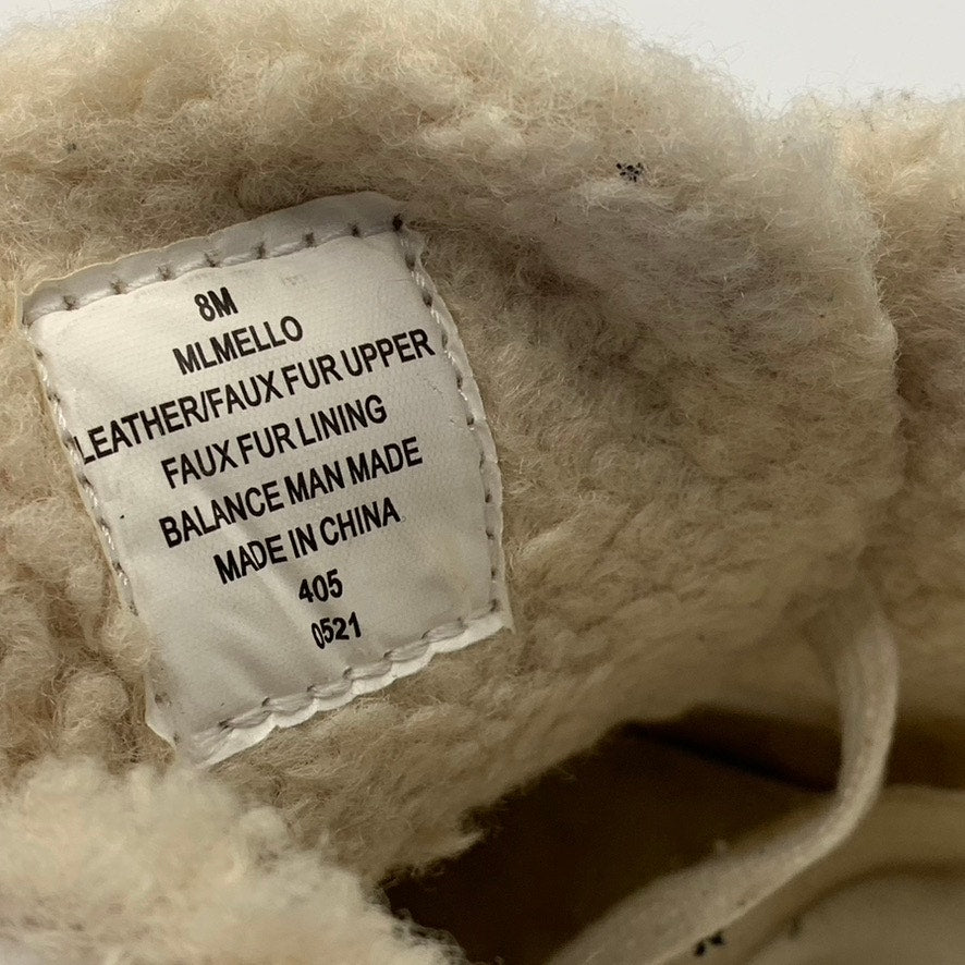 MARC FISHER LTD Women's White/Tan Mello Faux Sherpa Trim Lace-Up Sneakers SZ 8