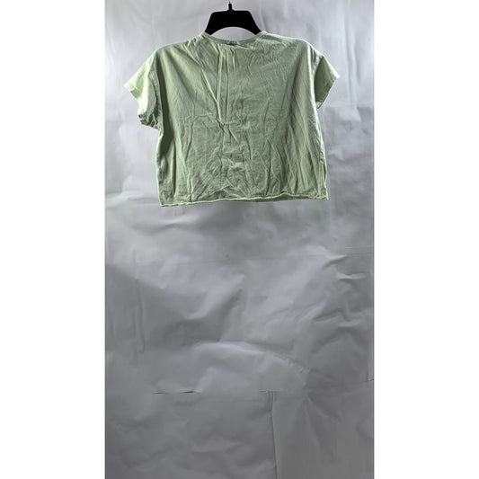 ZARA Girls' Lime Green Crewneck Short Sleeve Chest-Pocket Crop Top SZ 10