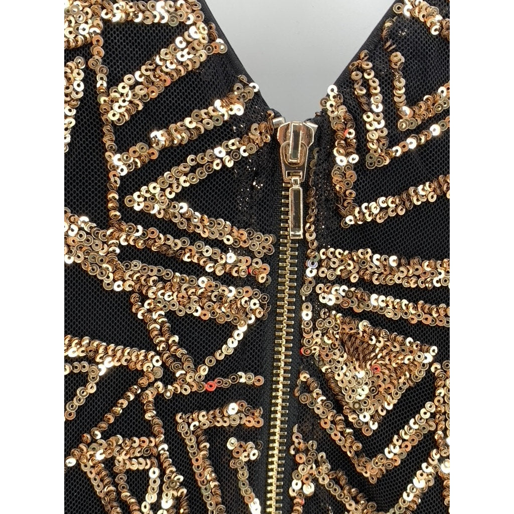 FOREVER 21 Women's Plus Black-Gold Sequin V-Neck Dress SZ 3X