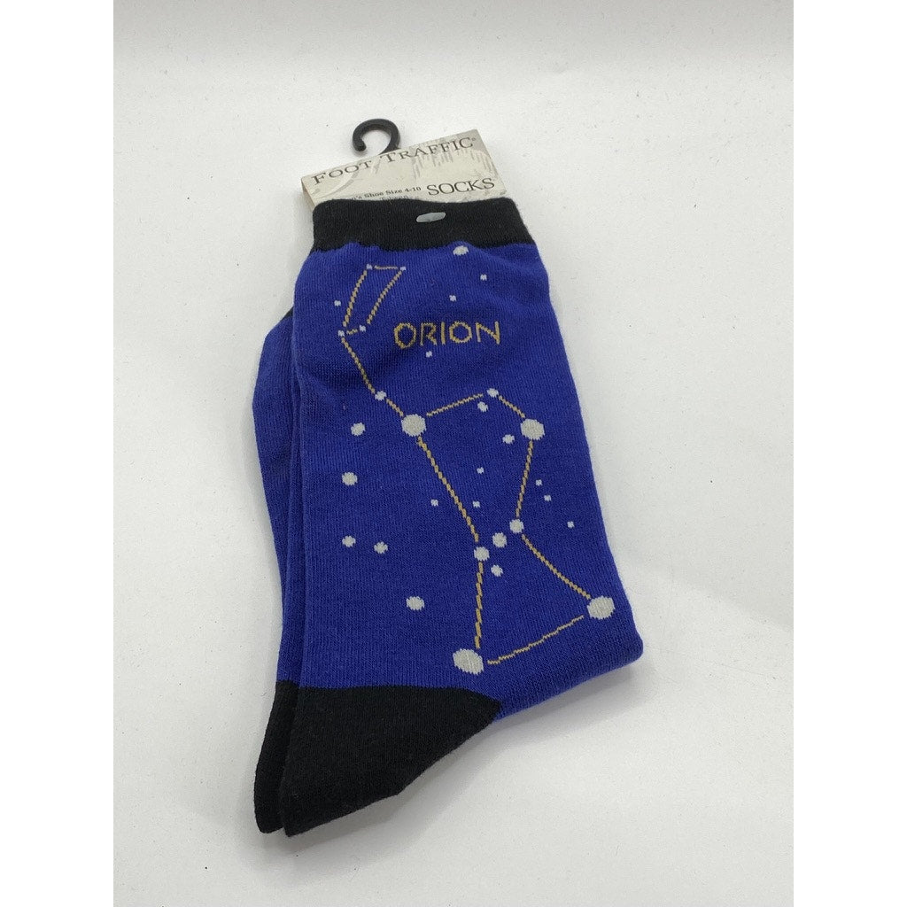 FOOT TRAFFIC Women's Blue-Black Galaxy Print Crew Socks SZ 4-10