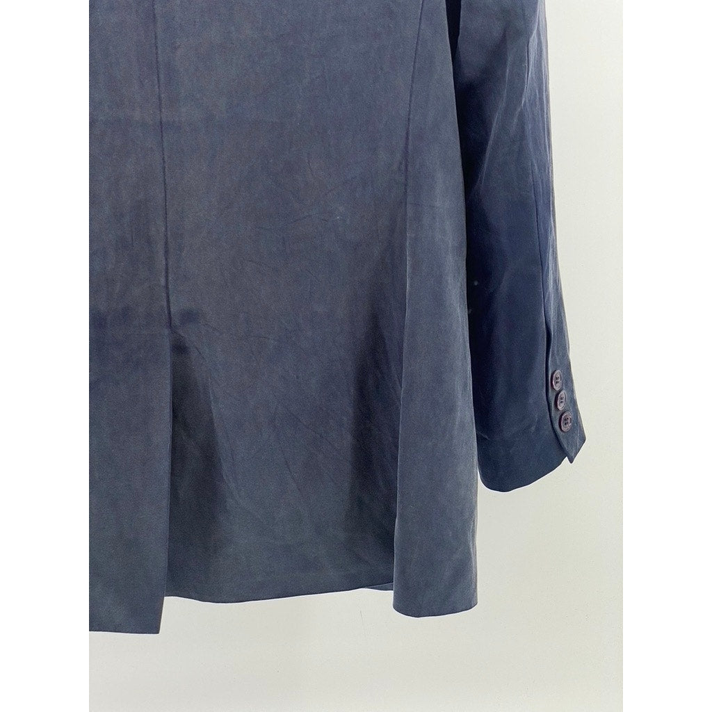 UNBRANDED Women's Washed Blue Notch Collar Three Button Blazer SZ S