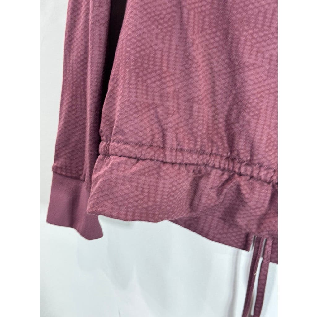 PURE Women's Burgundy Textured Cinch-Hem Baseball Collar Zip-Up Jacket SZ 4