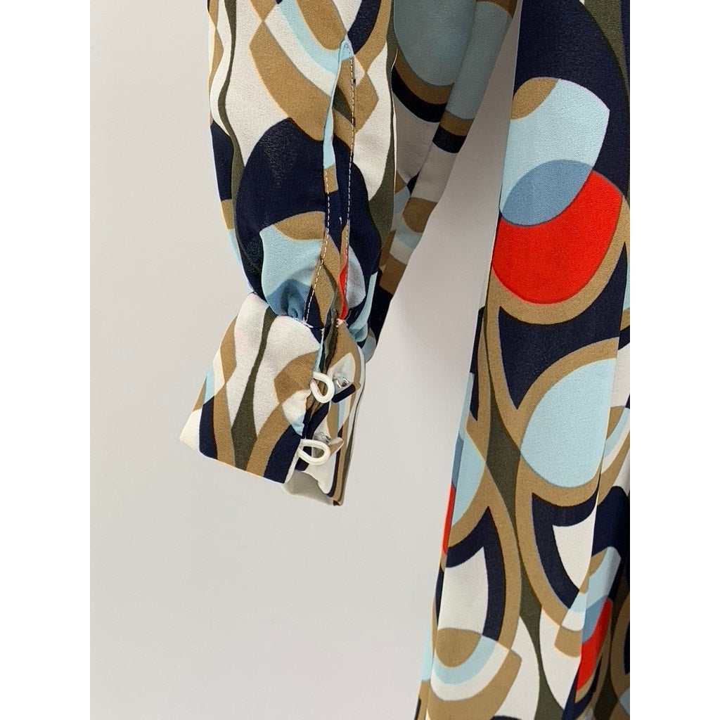 H&M Women's Multicolor Geometric Long Sleeve Fit & Flare Knee-Length Dress SZ 6