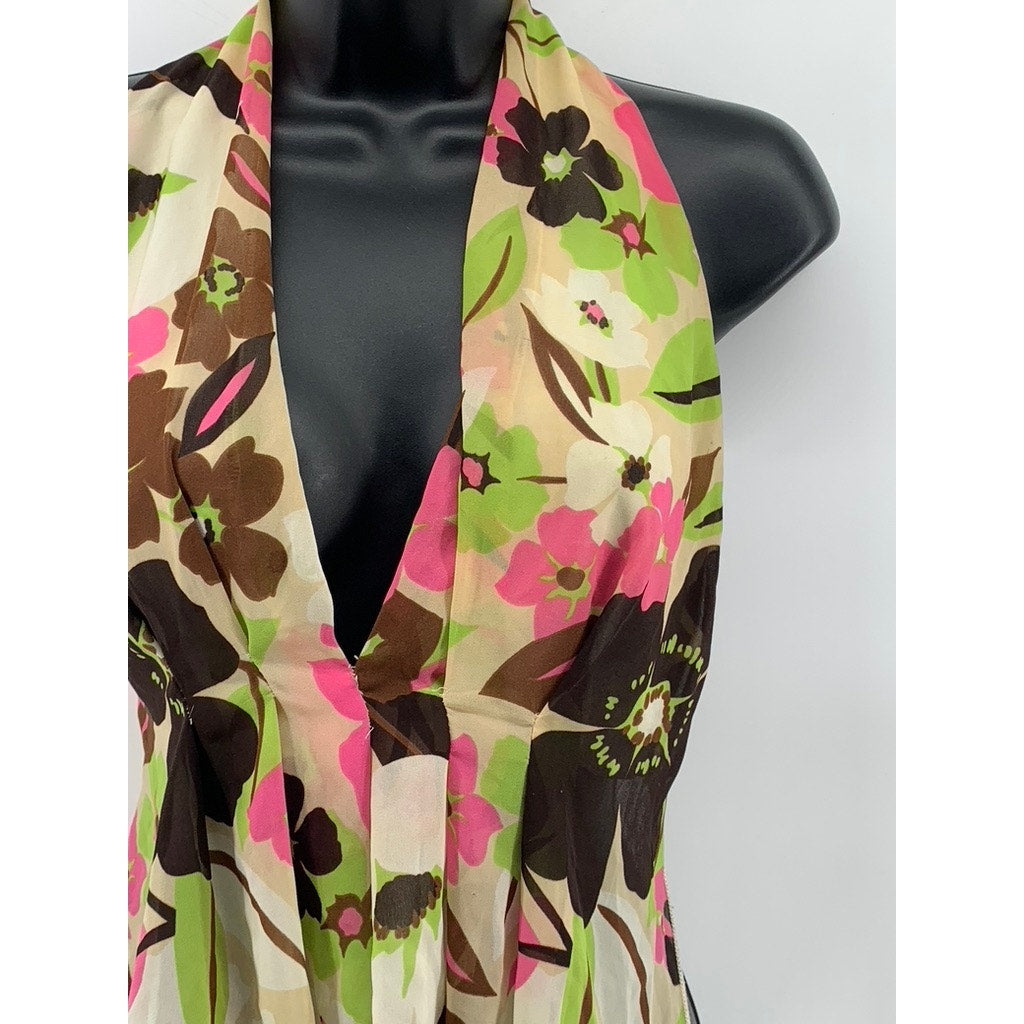 UNBRANDED Women's Multi Floral Print Halter Handkerchief Top SZ S