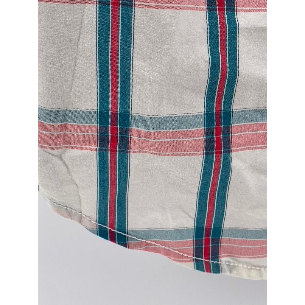 AMERICAN RAG Men's White-Multi Checkered Button-Up Short Sleeve Shirt SZ S