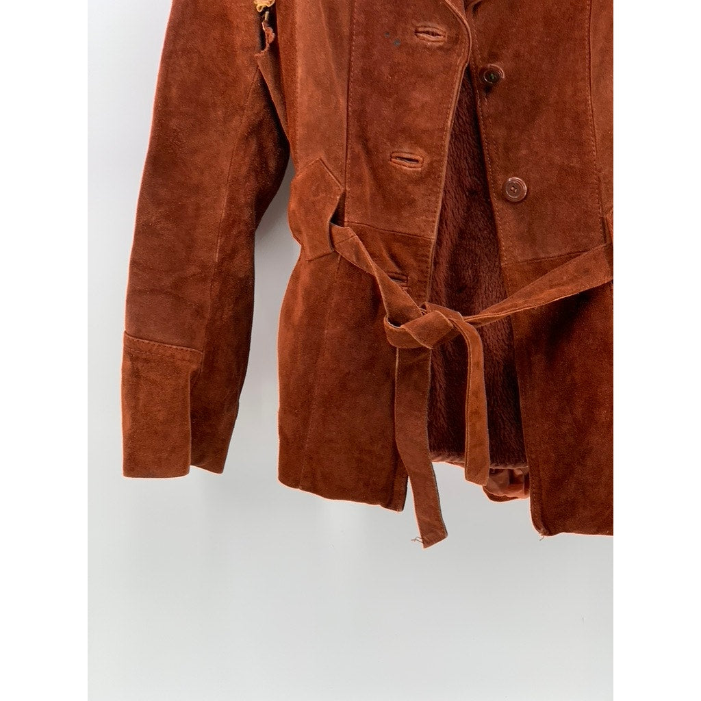 BERMAN'S THE LEATHER EXPERTS Women's Cognac Vintage Leather Belted Jacket SZ 14