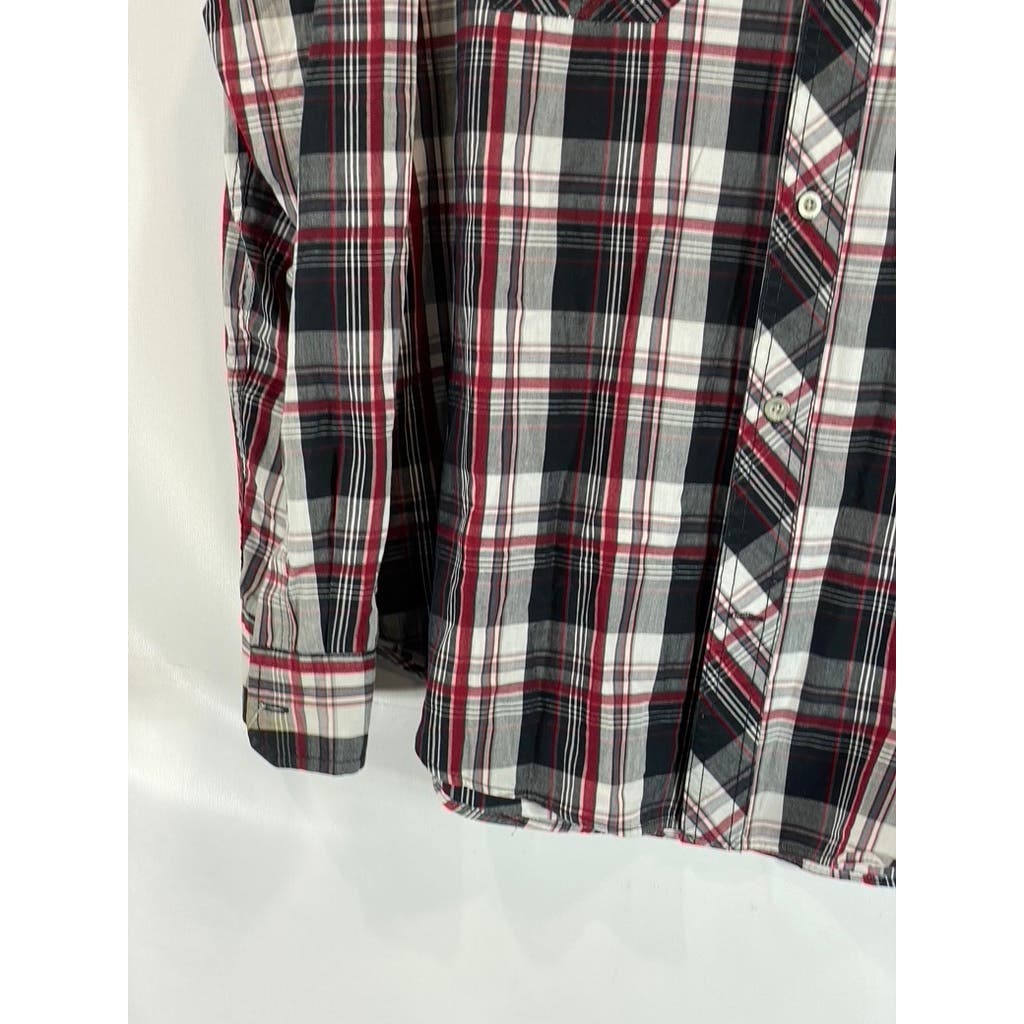 HELIX Men's Red/Black Western Plaid Athletic-Fit Button-Up Shirt SZ XL