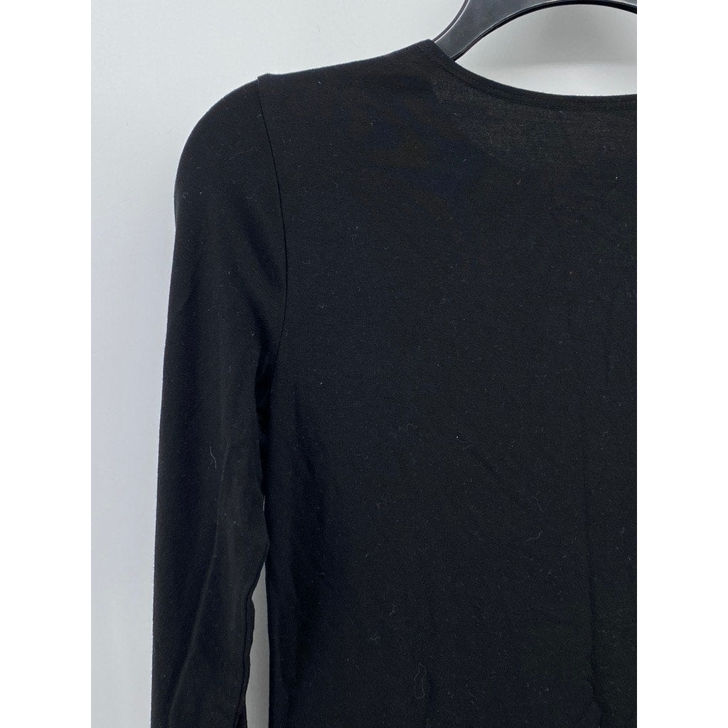 UNBRANDED Women's Black Solid Crewneck Long Sleeve Casual A-Line Mini Dress SZ S