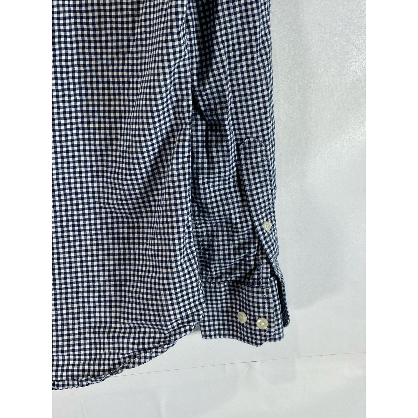 GOODFELLOW & CO Men's Navy/White Gingham Every Wear Slim-Fit Poplin Shirt SZ S