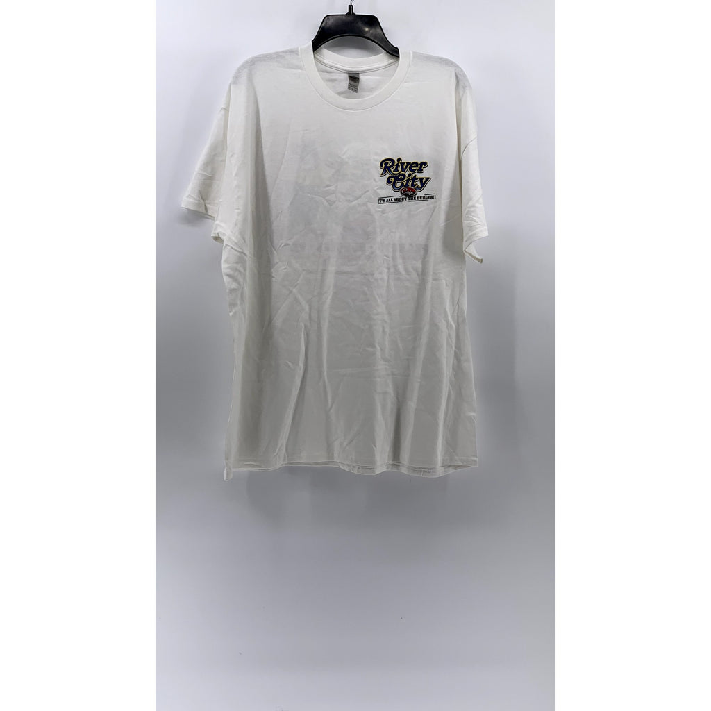GILDAN Men's White Graphic Crewneck Short Sleeve T-Shirt SZ XL