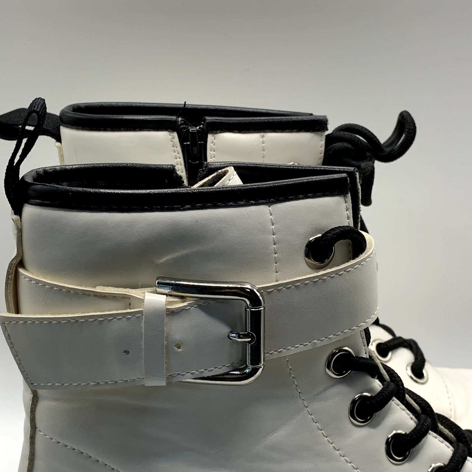 DUNES Women's White Chaplin Faux-Leather Side-Zip Lace-Up Combat Boots SZ 8.5