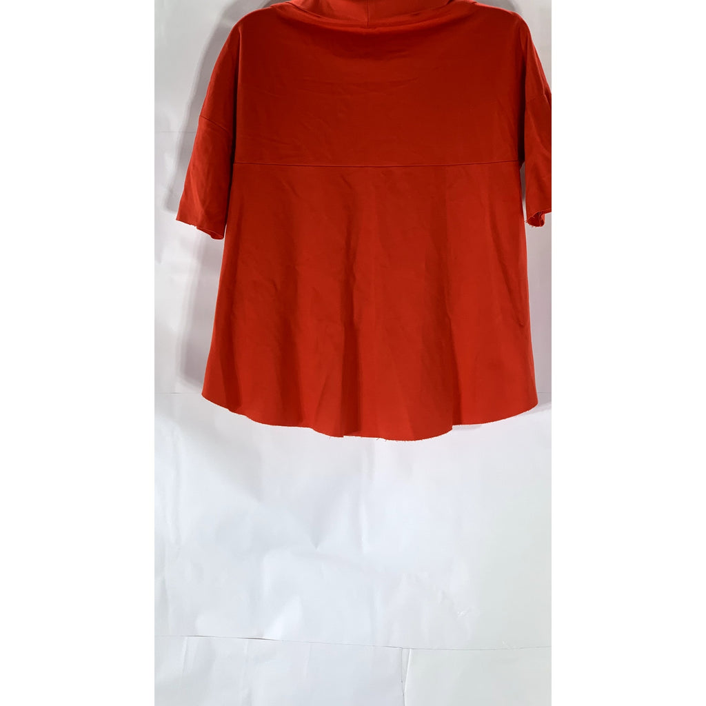 IMPERIAL Women's Red Solid Boatneck Short Sleeve Hi-Lo Hem Top SZ M