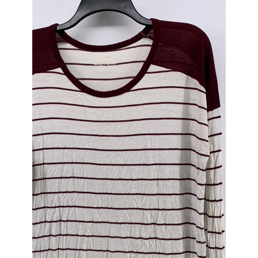 OLD NAVY Women's Burgundy-White Striped Boyfriend Long Sleeve Top SZ M
