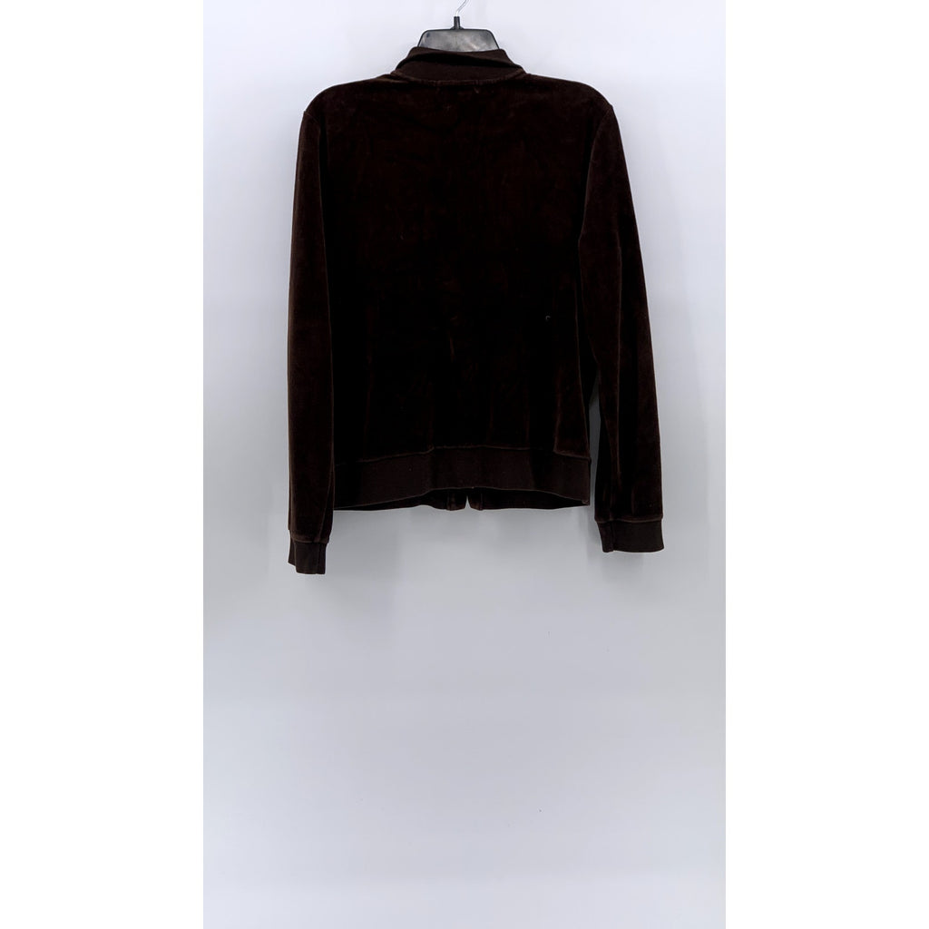 LAUREN RALPH LAUREN Women's Vintage Brown Velvet Snap-Button Sweater SZ L