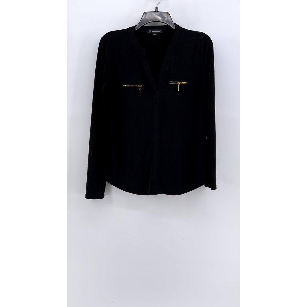 INC INTERNATIONAL CONCEPTS Women's Black Split-Neck Long Sleeve Top SZ S