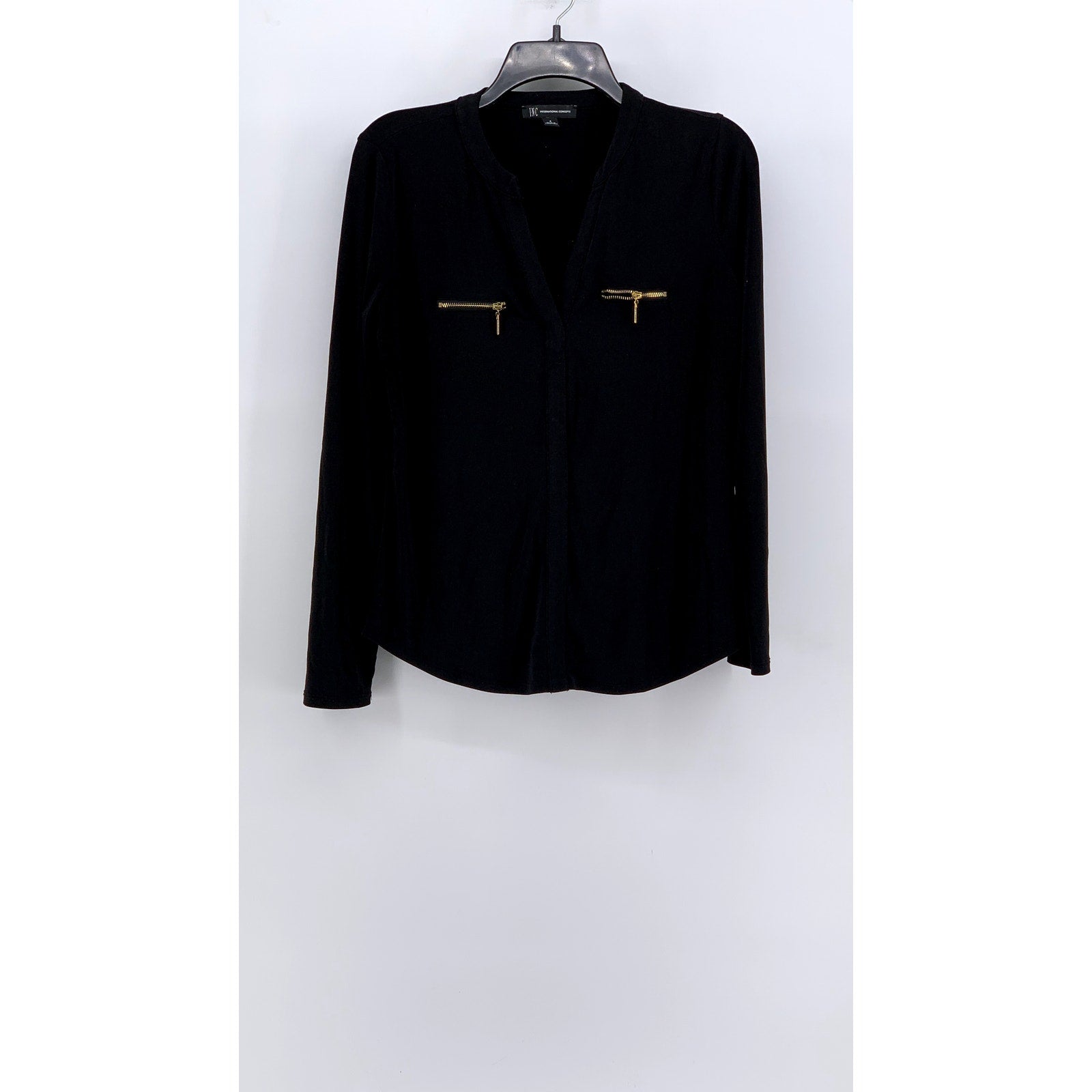 INC INTERNATIONAL CONCEPTS Women's Black Split-Neck Long Sleeve Top SZ S