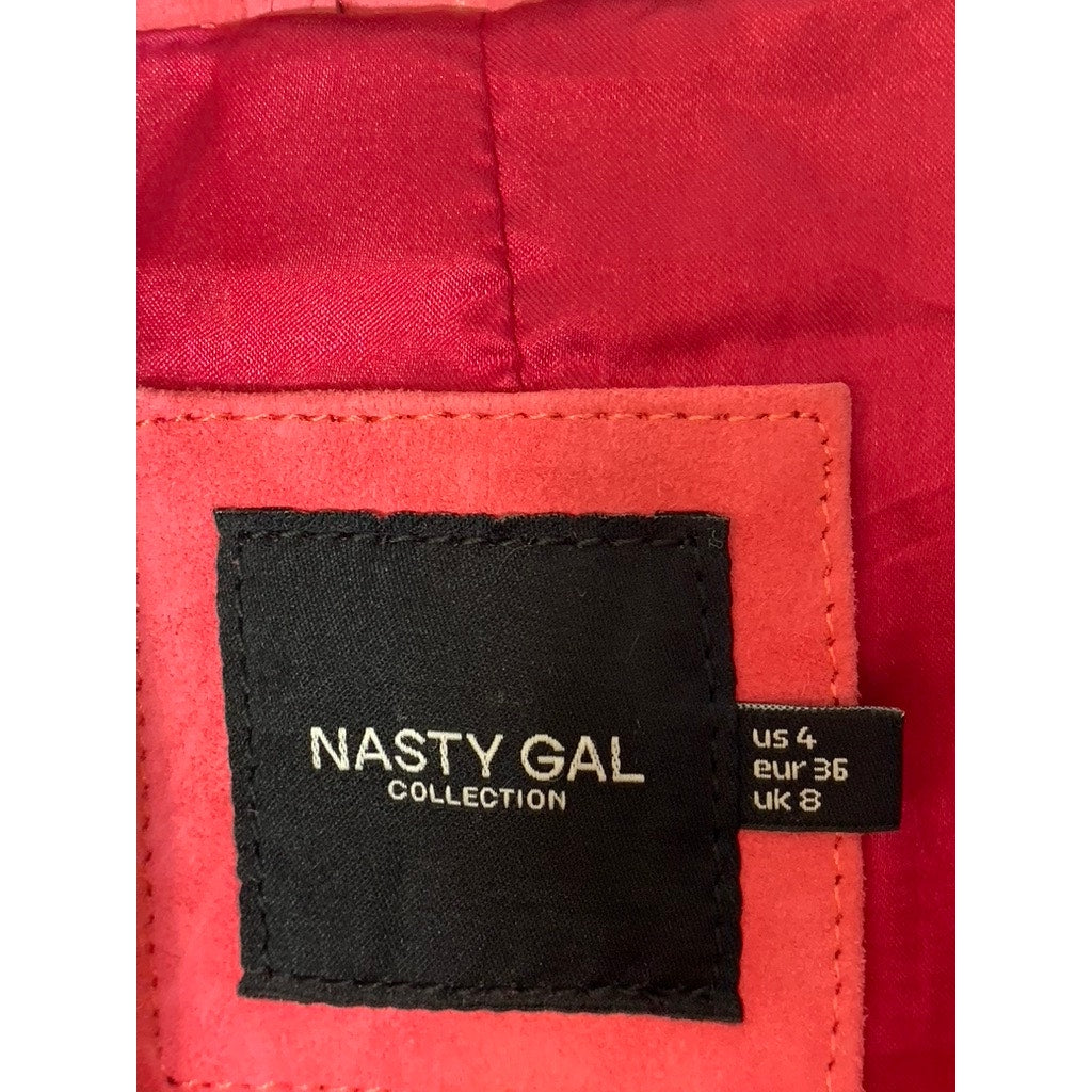 NASTY GAL COLLECTION Women's Red Suede Leather Fringe Button Down Jacket SZ 4