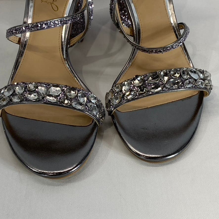 JEWEL BADGLEY MISCHKA Women's Smoke Glitter Claudia Block-Heel Sandals SZ 8