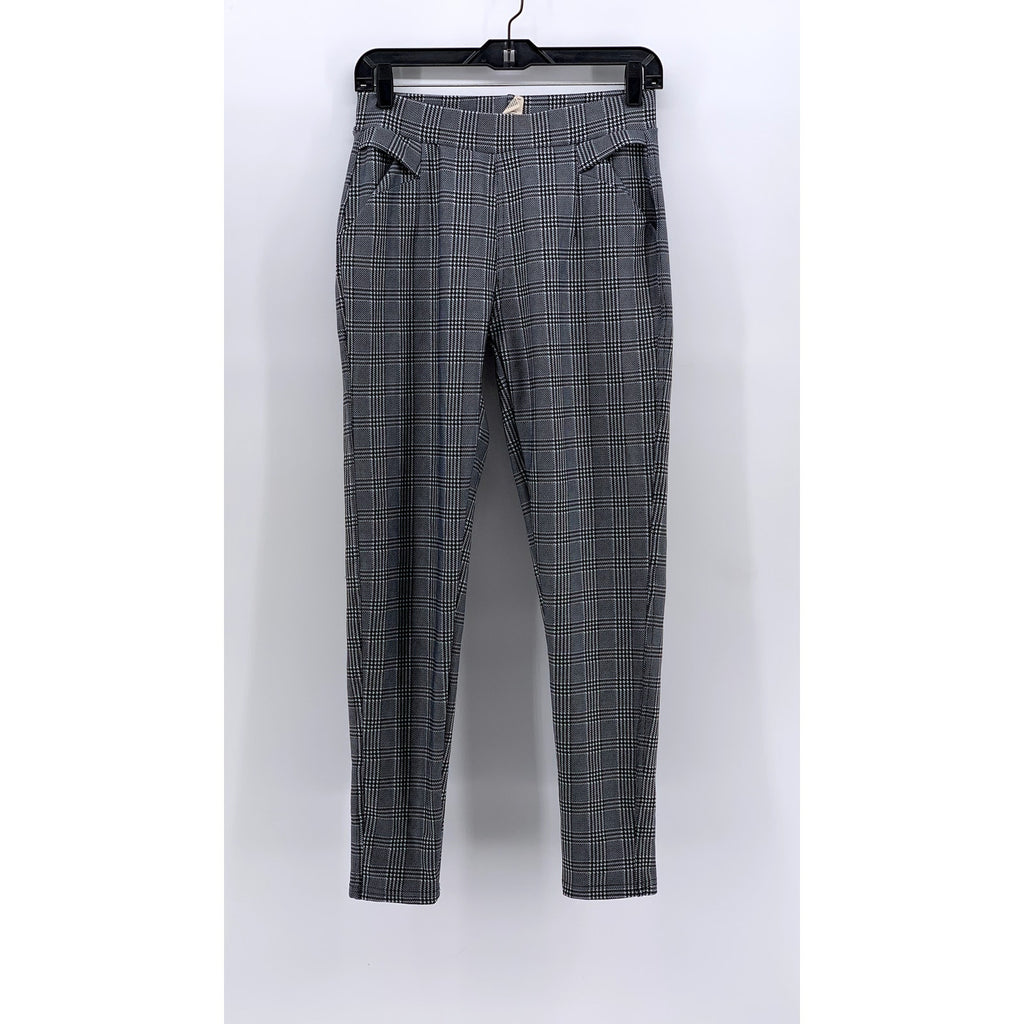 INDERO Women's Black-White Houndstooth Check Skinny Pants SZ L/XL