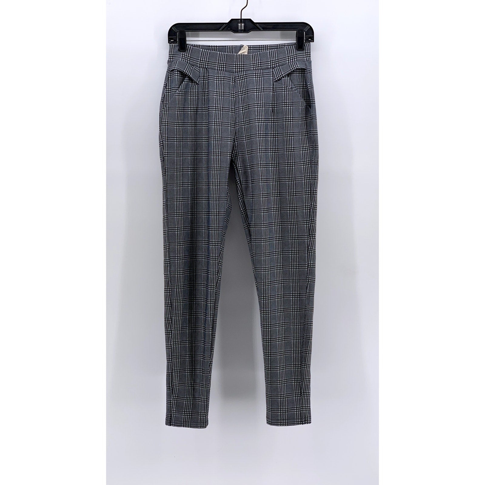 INDERO Women's Black-White Houndstooth Check Skinny Pants SZ L/XL