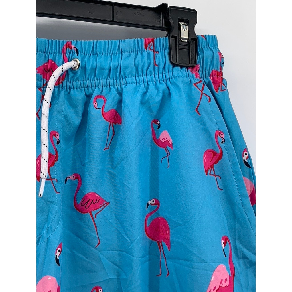 UNBRANDED Men's Light Blue Pink Flamingo Print Drawstring Waist Shorts SZ M