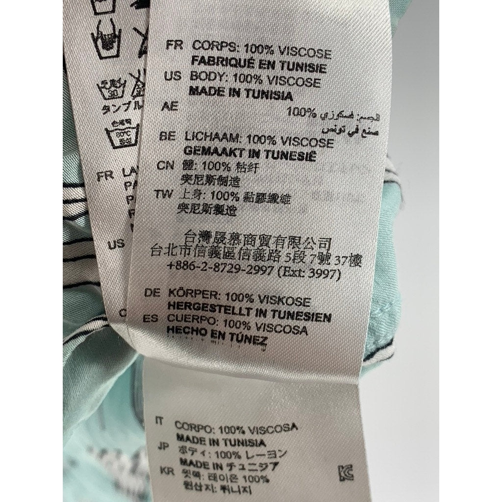 SANDRO PARIS Men's Light Blue-White Leaf Print Button-Up Casual Shirt SZ M