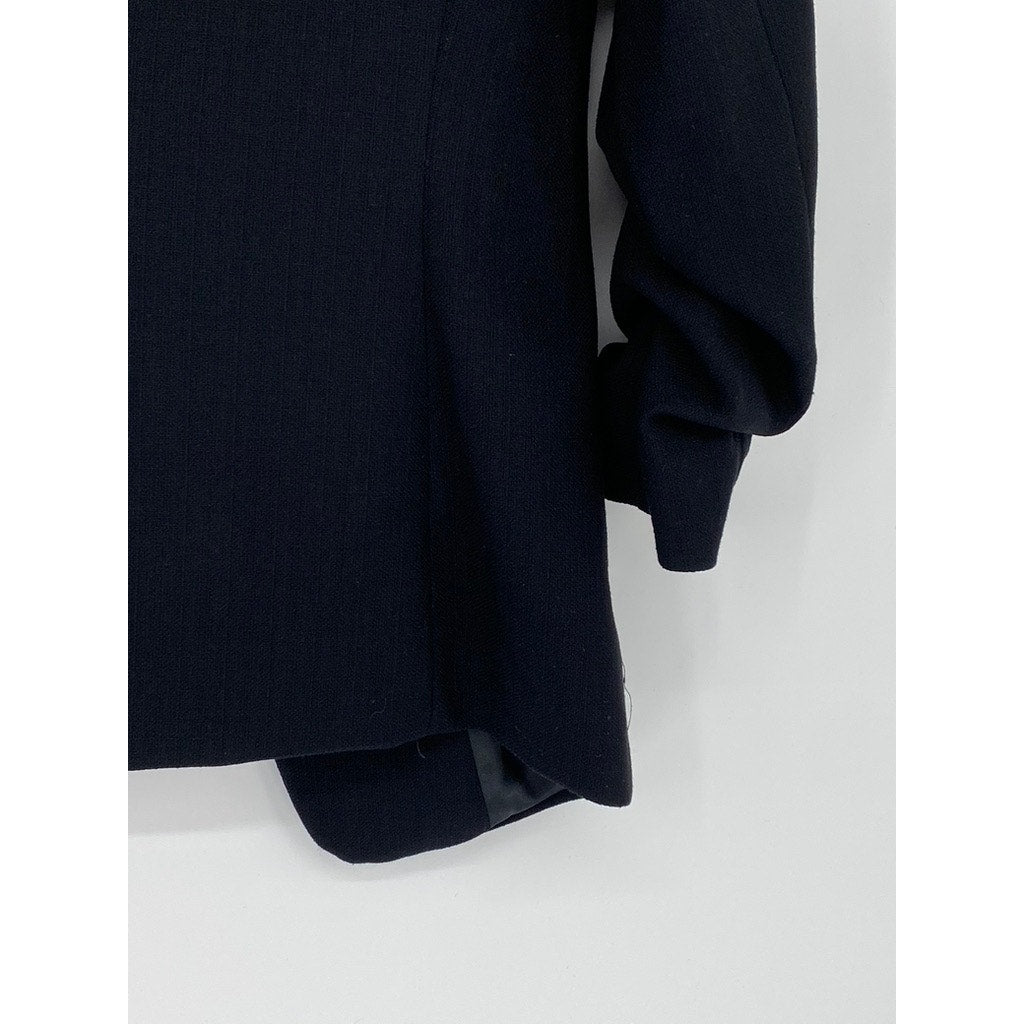 H&M Women's Black Solid Open-Front Long Ruched Sleeve Blazer SZ 6