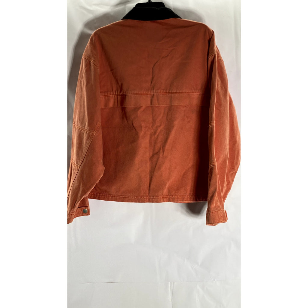 BERSHKA Men's Orange Cotton Four-Pocket Zip-Up Denim Jacket SZ S