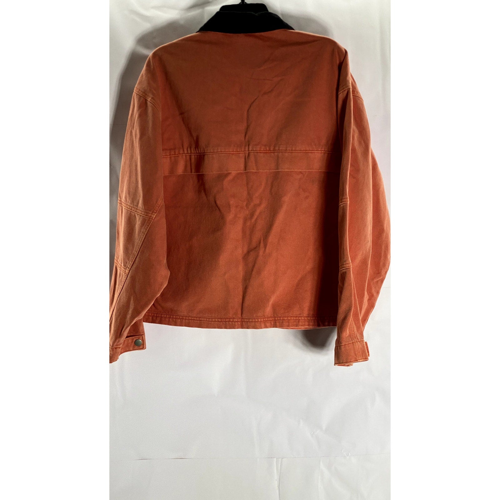 BERSHKA Men's Orange Cotton Four-Pocket Zip-Up Denim Jacket SZ S