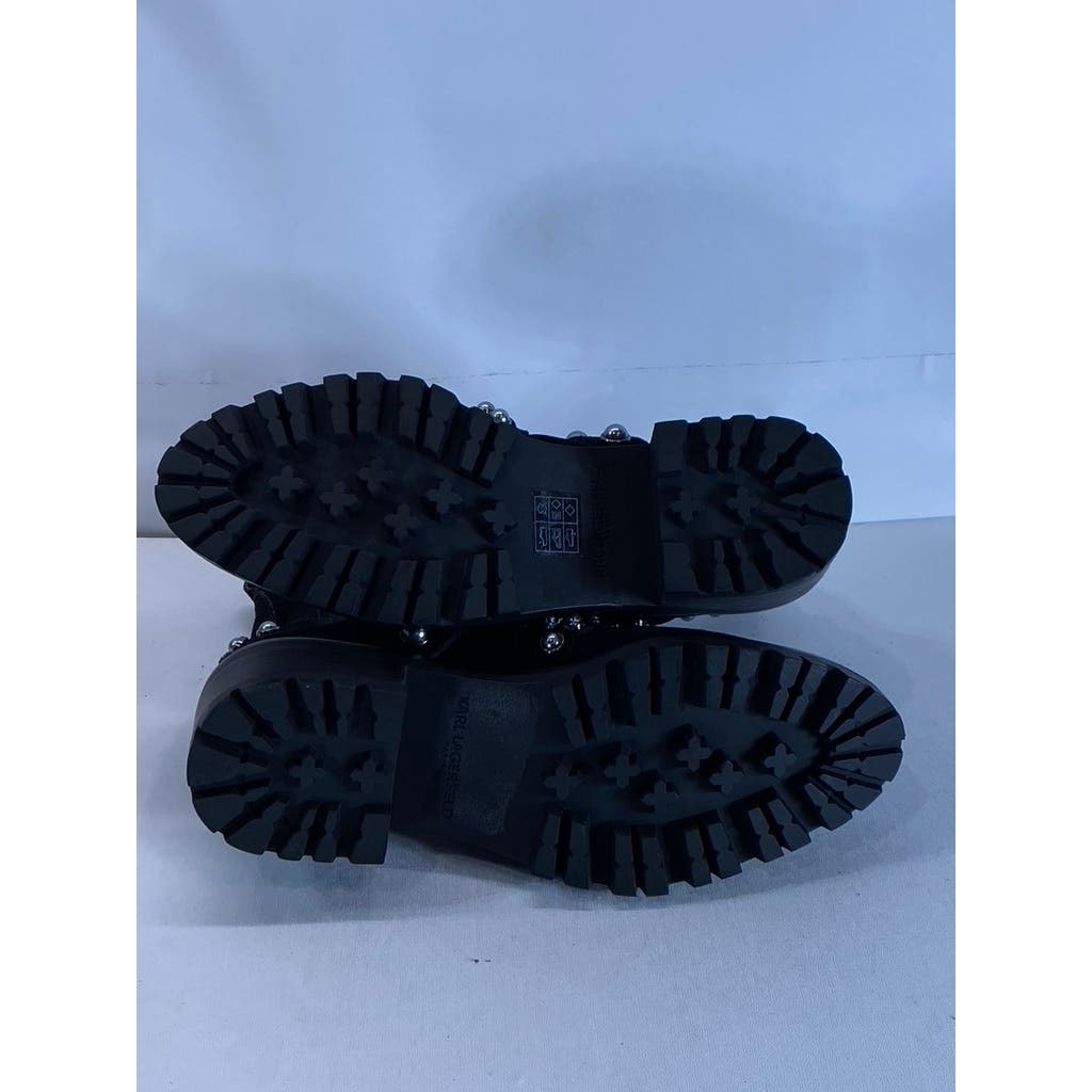 KARL LAGERFELD PARIS Women's Black Pia Faux Pearl Studded Chelsea Boots SZ 7.5