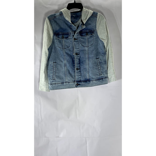 ART CLASS Boy’s Light Wash Blue-Gray Denim Snap-Button Hooded Jacket SZ L 10/12