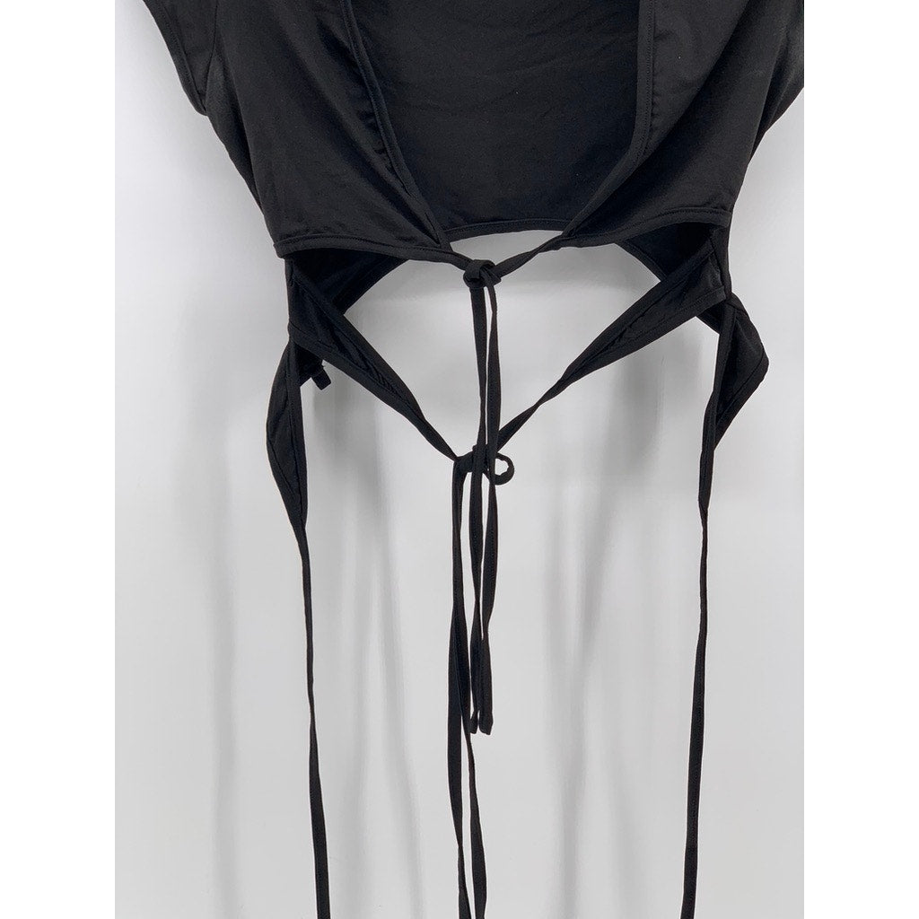 I.AM.GIA Women's Black V-Neck Cutout Wrap Short Sleeve Crop Top SZ S