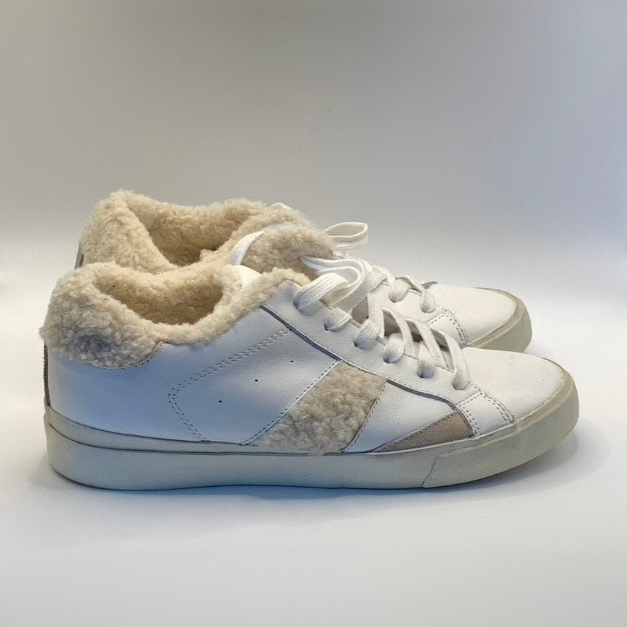 MARC FISHER LTD Women's White/Tan Mello Faux Sherpa Trim Lace-Up Sneakers SZ 8