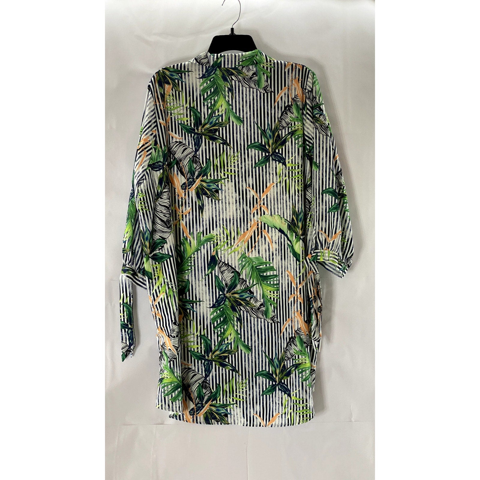 CUPSHE Women's White Striped Hawaiian Tropical Tie-Sleeve Cover-Up Dress SZ L