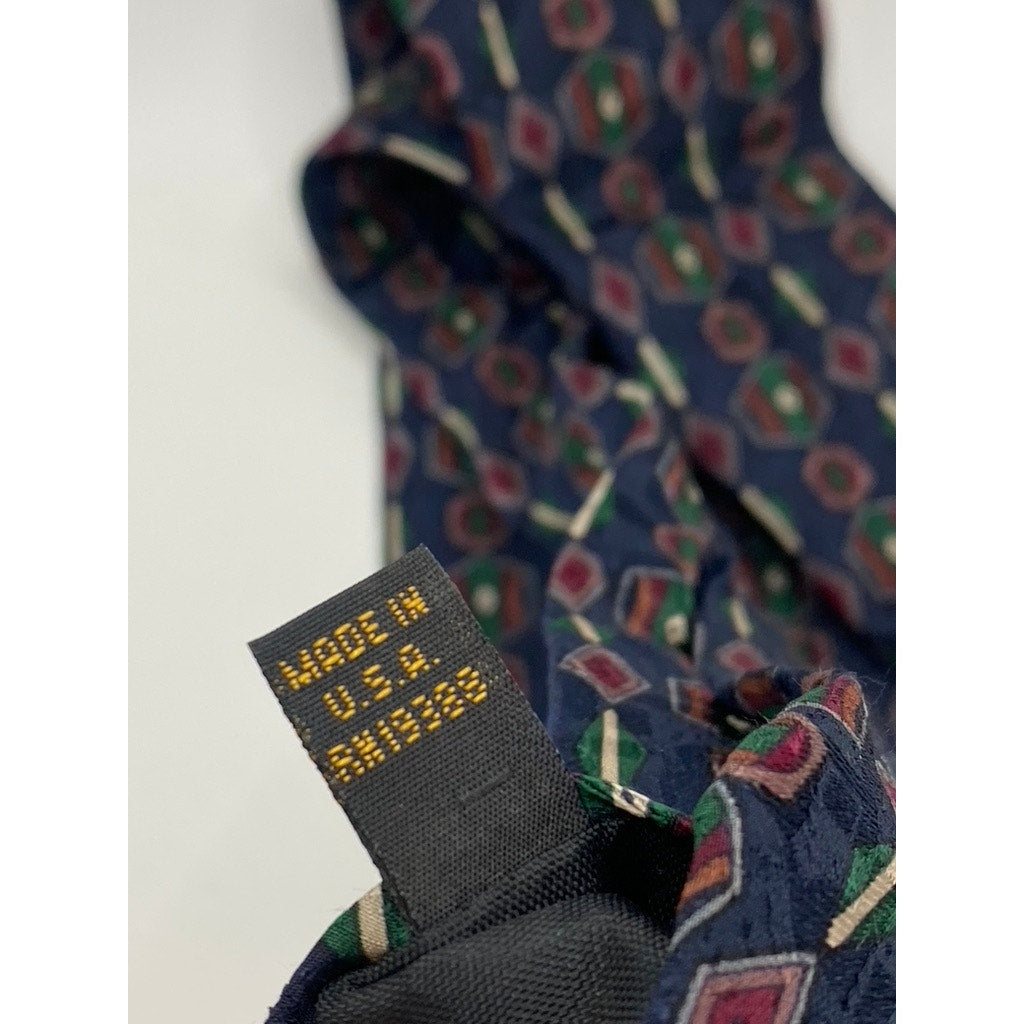 BILL BLASS Men's Vintage Navy Blue Printed Silk Tie SZ OS