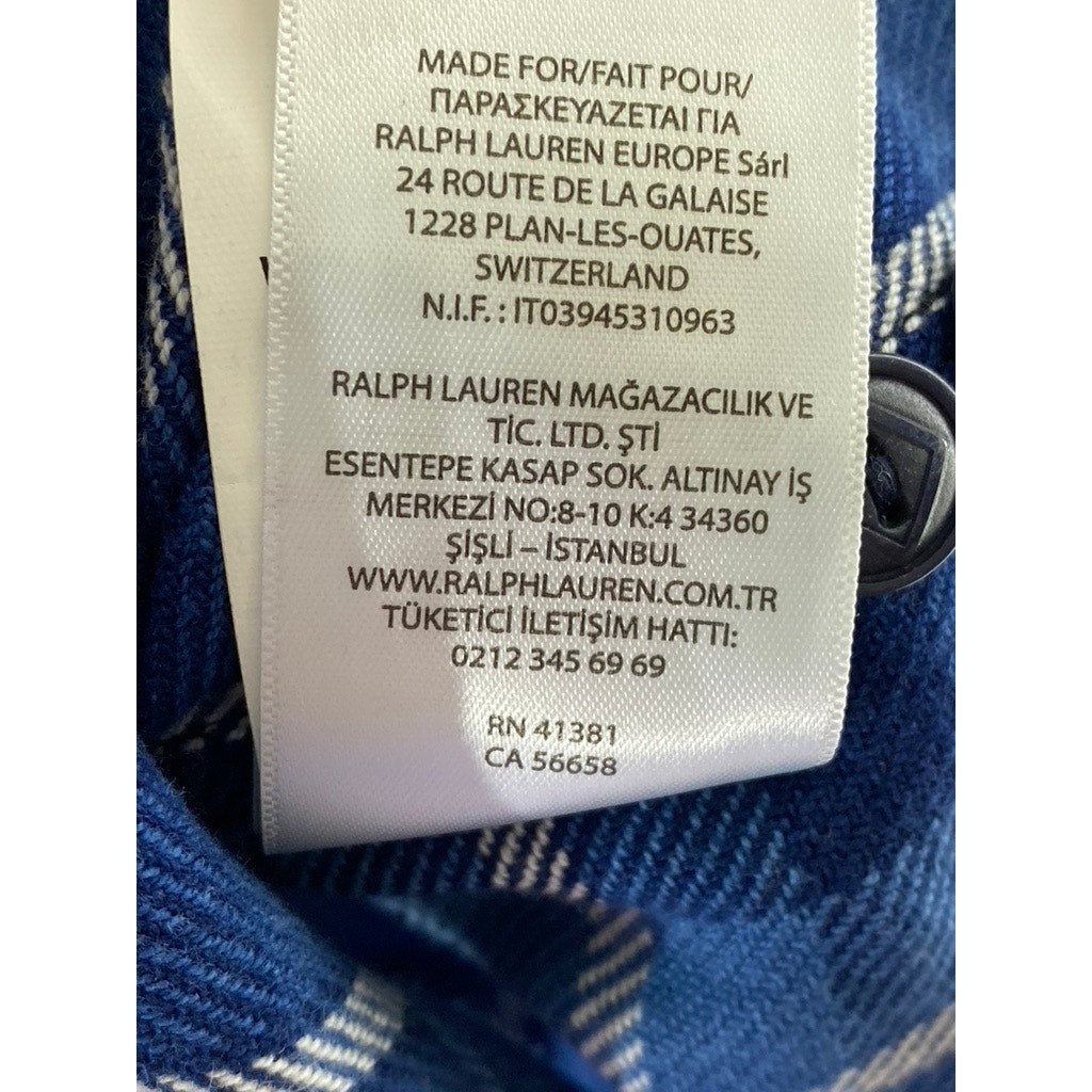 POLO RALPH LAUREN Men’s Blue Plaid Classic-Fit Button-Up Indigo Shirt SZ M
