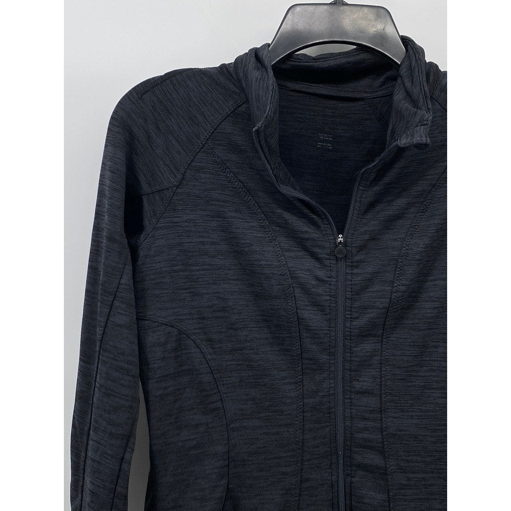 UNBRANDED Women's Charcoal Gray Heather Athletic Stand Collar Zip-Up Jacket SZ S