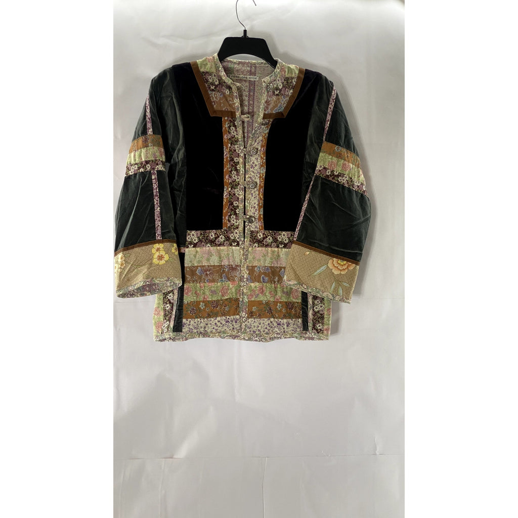 PENELOPE HYDE Women's Multi Velvet Quilted Floral Loop-Button Jacket SZ M