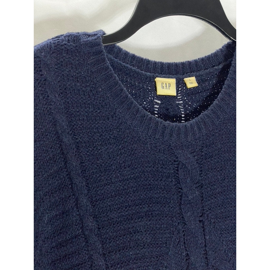 GAP Women's Navy Uniform Plait Cable Knit Long Sleeve Mini Sweater Dress SZ L