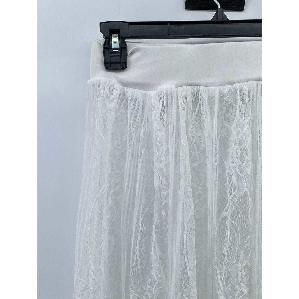 M MONACO USA Women's White Floral Lace A-Line Midi Skirt SZ S