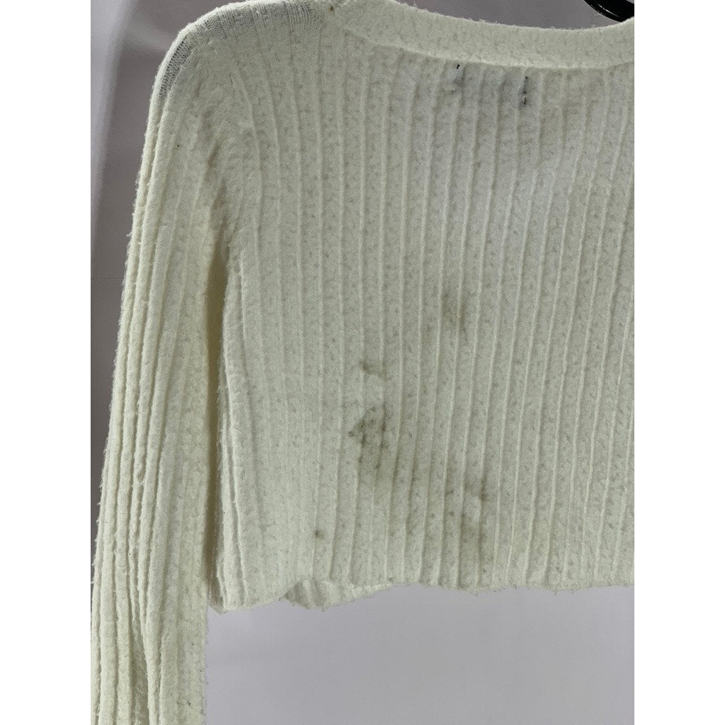 URBAN OUTFITTERS Women's Cream Fuzzy Rochelle Button-Up Cropped Cardigan SZ M