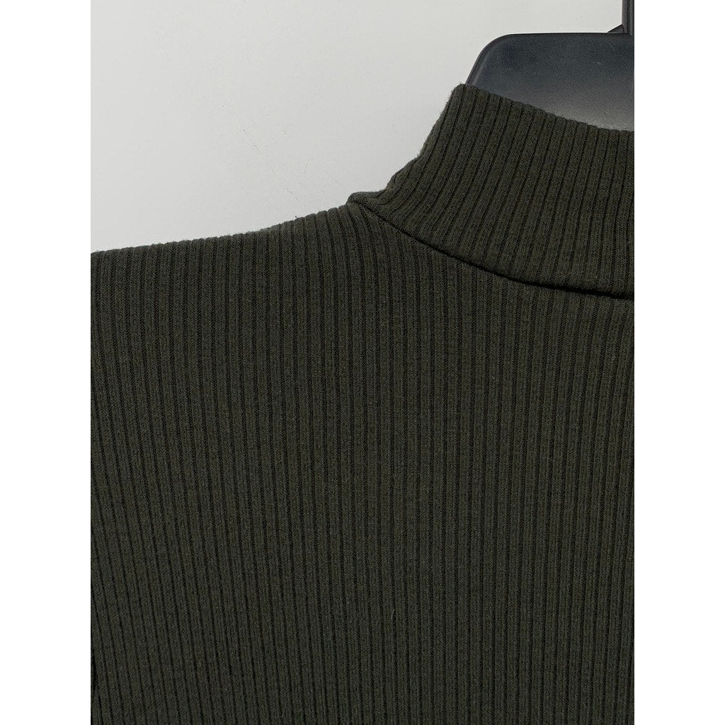 UNIQLO Women's Olive Ribbed HeatTech Ultra Warm High-Neck Long Sleeve Top SZ XS