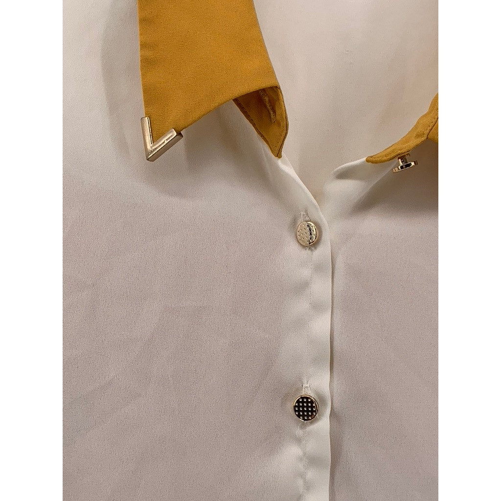 LA CHAPELLE SPORT Women's Tan-White Sheer Button-Up Top SZ 40(US8)