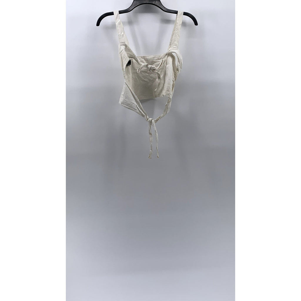 LITTLE PARADISE Women’s White Linen Tie Open-Back Cropped Tank Top SZ S